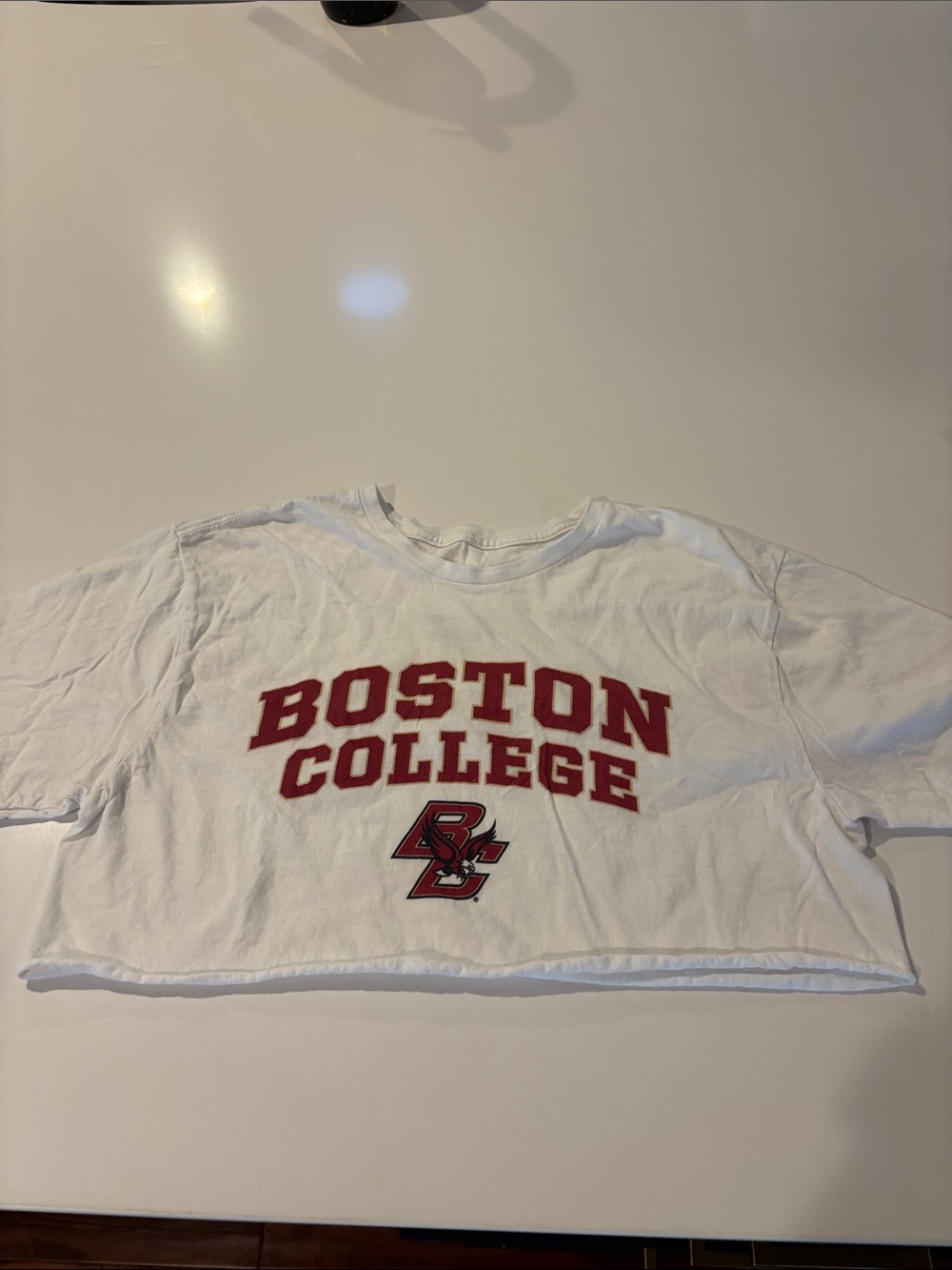 Boston College White Crop Tee with Logo
